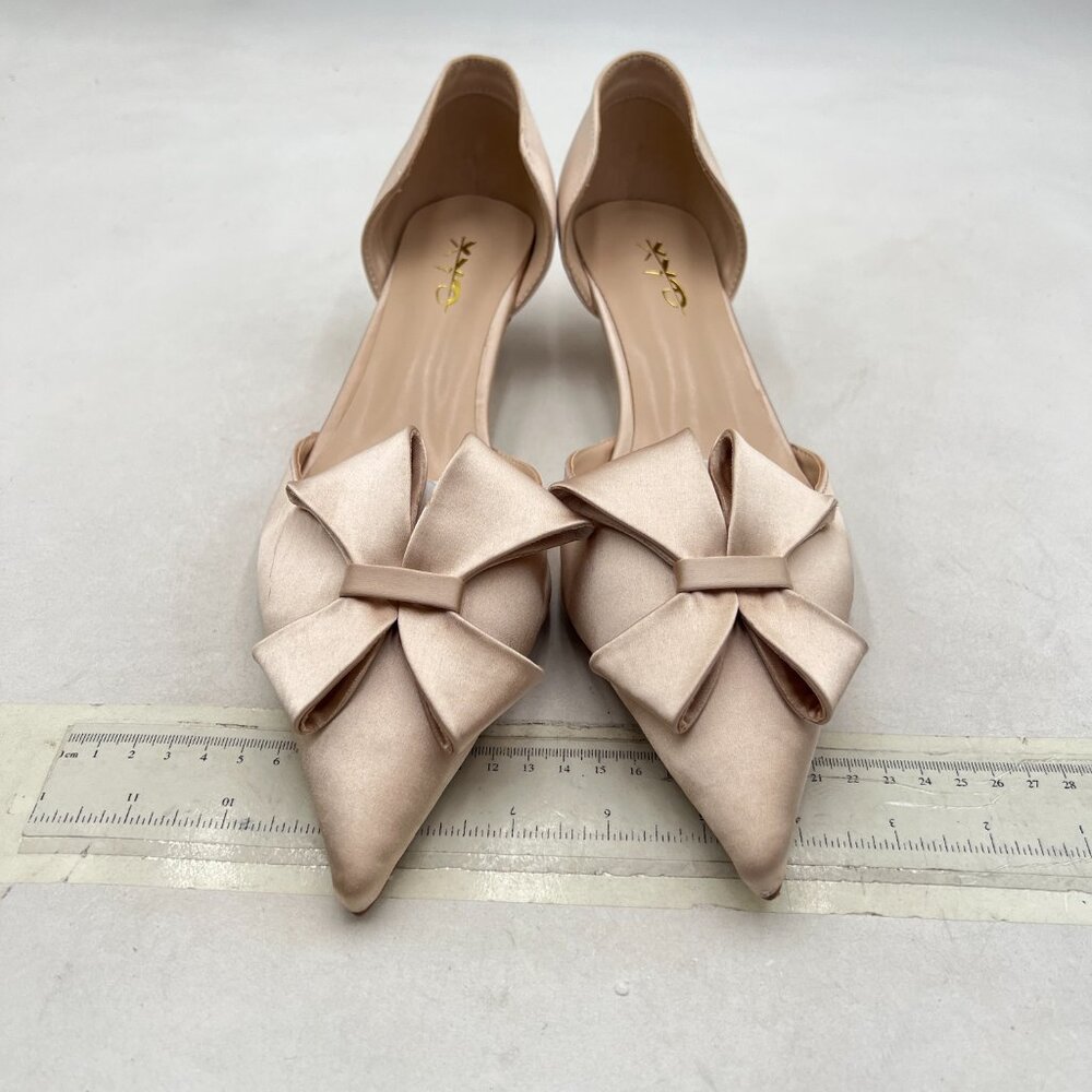 XYD Champagne D'Orsay Kitten Heel Bridal Bowknot Pumps Elegant Pointed Toe Shoes - Picture 3 of 8